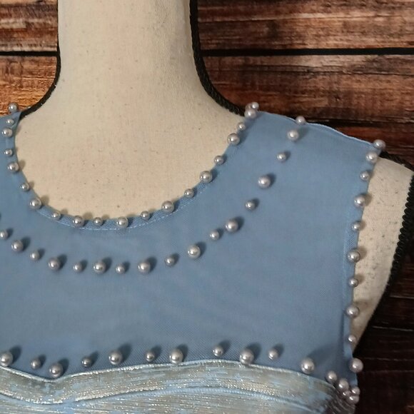 NWT Venus Bodycon Dress Size M Silver Blue Pearl Studded Stretch - Picture 5 of 12